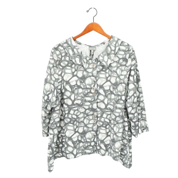 Niche Nilgun Derman Gray White Abstract Print Lagenlook Tunic Top XL - Picture 1 of 5